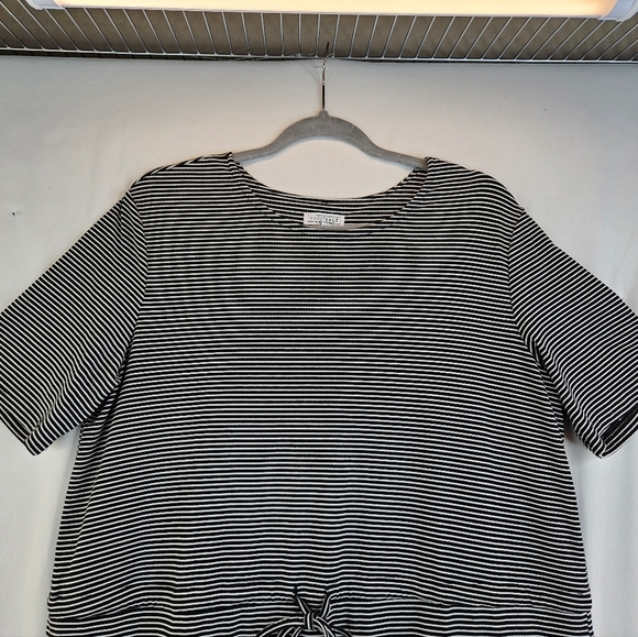 Sweet Salt Black & White Striped Drawstring Pockets Modest Summer Dress sz L. - Picture 2 of 12